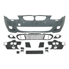 Set bara fata BMW Seria 5 (E60/E61), 2007-06.2010, cu gauri spalator si senzori parcare; grunduit, de vopsit; type M-Tech; cu grile inferioare; cu ga