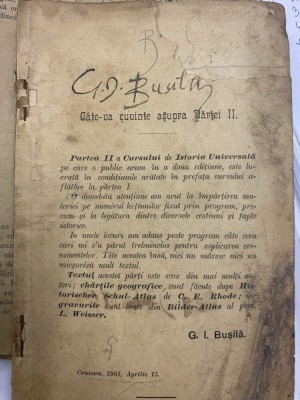 1901 George Ioan Busila - Curs de Istoria Universala Partea a II-a - RARITATE foto