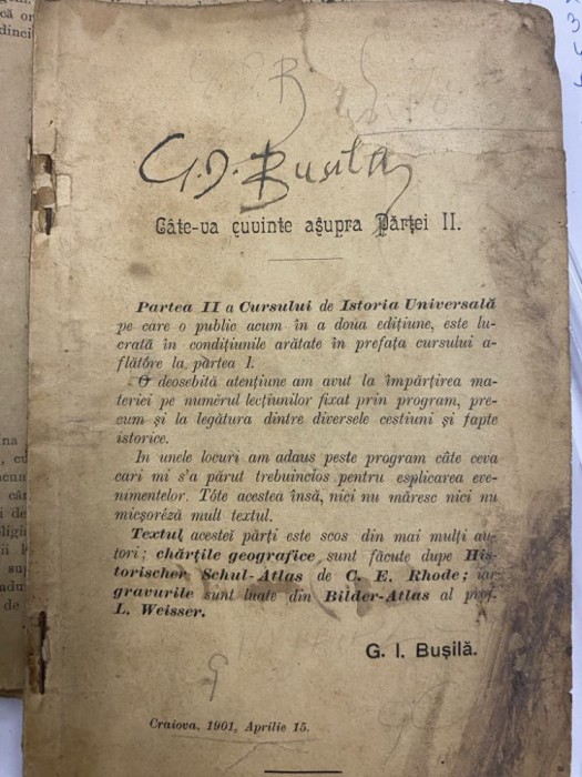 1901 George Ioan Busila - Curs de Istoria Universala Partea a II-a - RARITATE