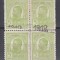 ROMANIA1918 LP 70 II REGELE CAROL TIPOGRAFIATE SUPRATIPAR 1918 DIAGONAL INCOMPLET BLOC DE 4 TIMBRE 3 CU SUPRATIPAR UN TIMBRU FARA STARE MNH/SARNIERA