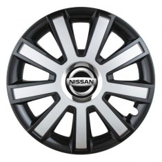 Set 4 capace roti Silver/black cu inel cromat R14 pentru gama auto Nissan
