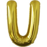 Balon folie metalizata litera u, flippy, 80 cm, umflati cu heliu sau aer, ambalaj individual, pai inclus, auriu