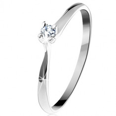 Inel din aur 585 - diamant strălucitor transparent într-o montură cu patru cleştişori, aur alb - Marime inel: 50