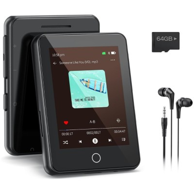 Player MP3 cu Touchscreen, 2.4&amp;quot;, Bluetooth 5.2, 80GB, HiFi, FM Radio, Reportofon, E-book, Alarma, Cronometru, USB-C, Casti, Negru foto