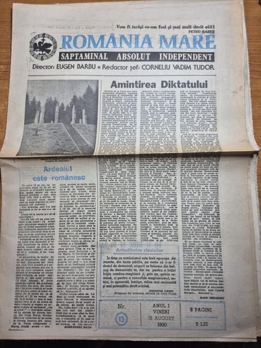 ziarul romania mare 31 august 1990
