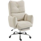 HOMCOM Scaun birou cu suport pentru picioare, Scaun ergonomic pentru gaming și computer, Flanel alb, Tapițerie groasă | Aosom Romania