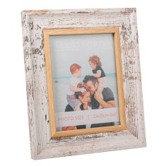 Ramă Foto Deco, Model Alb Brushed, 15x20cm, Material Lemn și Sticlă