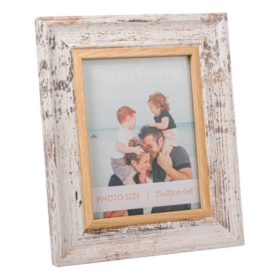 Ramă Foto Deco, Model Alb Brushed, 15x20cm, Material Lemn și Sticlă foto