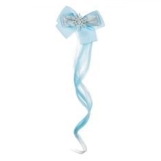 Clamă Păr Copii, Model Fundiță, Culoare Ciel și Argintiu, Lungime 35 cm