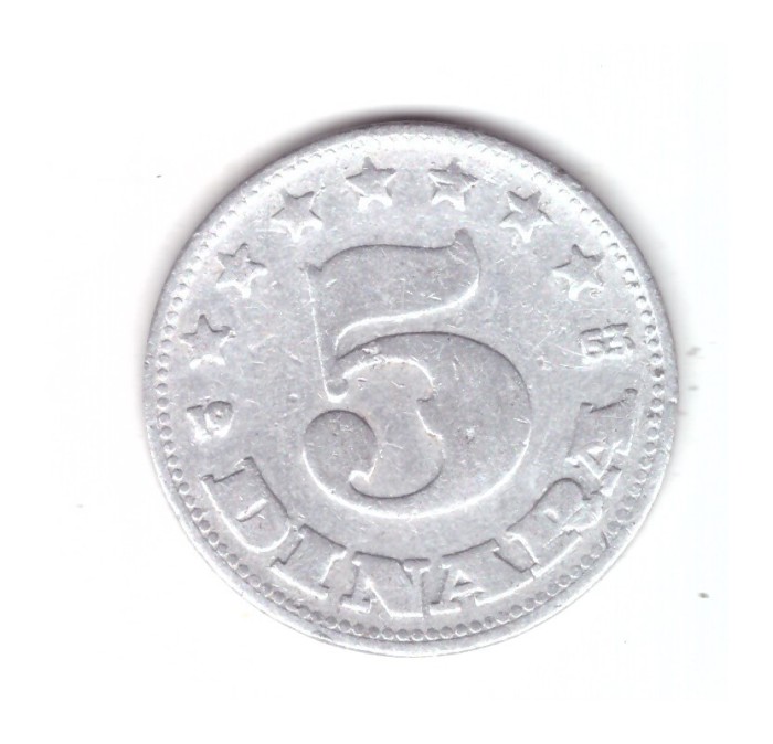 Moneda Yugoslavia 5 dinara 1953, circulata, uzata, curata