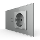 Cumpara ieftin Intrerupator simplu cu priza Livolo, rama din sticla gri, standard italian, 4M