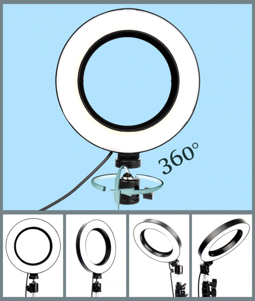 Lampa LED video 16cm cu suport telefon ring light pentru youtube, vlog,  make-up | Okazii.ro