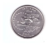 Moneda SUA 25 centi/quarter dollar 2002 P, Indiana 1816, stare buna, curata, America de Nord, Cupru-Nichel