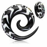 Expander spiralat pentru ureche din material organic, cu model și fragmete de scoică - Lățime: 6 mm