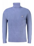 Pulover cu guler inalt barbati, cu mini logo brodat, Regular fit, albastru, XL, 2XL, 3XL