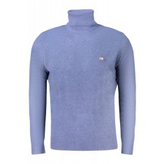 Pulover cu guler inalt barbati, cu mini logo brodat, Regular fit, albastru, XL
