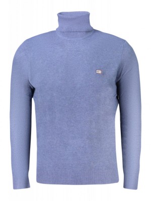 Pulover cu guler inalt barbati, cu mini logo brodat, Regular fit, albastru, XL foto