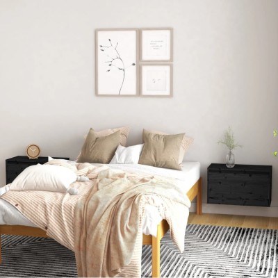 vidaXL Dulapuri de perete, 2 buc., negru, 60x30x35 cm, lemn masiv pin foto