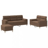 Cumpara ieftin Set de canapele cu perne, 3 piese, maro, textil