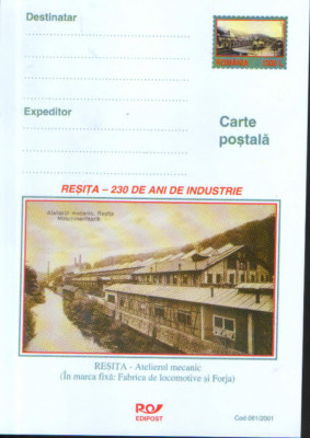Romania-Intreg postal CP necirculat 2001- Resita - 230 de ani de industrie foto