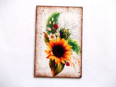 Magnet cu floarea soarelui si alte flori, magnet frigider 35949 foto