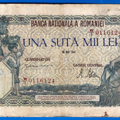 (12) BANCNOTA ROMANIA - 100.000 LEI 1946 (28 MAI 1946), FILIGRAN ORIZONTAL