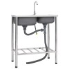 Chiuvetă Camping Dublă vidaXL, Oțel Inoxidabil, Robinet Inclus, 76x42x18.5cm, Argintiu, Portabilă, Bucătărie Exterior