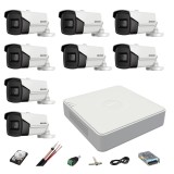 Sistem supraveghere Hikvision 8 camere 8MP 4 in 1, IR 60m, DVR 8 canale 4K, accesorii montaj, Hard Disk