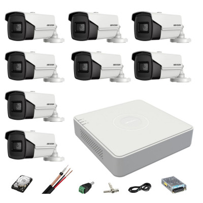 Sistem supraveghere Hikvision 8 camere 8MP 4 in 1, IR 60m, DVR 8 canale 4K, accesorii montaj, Hard Disk SafetyGuard Surveillance foto
