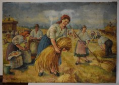 Nica Lola Colbert (Gacsert) - Treieratul graului / lucrare proletcultista c.1950 foto
