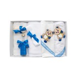 Trusou Botez 7 Piese Personalizat cu Broderie, Albastru, Ursuleti - TB128