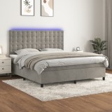 Cumpara ieftin Pat cu arcuri, saltea și LED, gri deschis, 180x200 cm, catifea