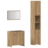 Cumpara ieftin Set mobilier de baie, 3 piese, stejar artizanal, lemn prelucrat