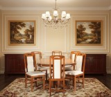 Set Masa Living Extensibila Nork Cires, 160-198 cm + 6 Scaune Tim, Lemn Masiv, MDF Furniruit, Stil Clasic