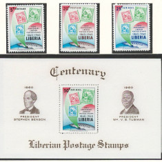 Liberia 1960 Mi 557/59 + bl 17 MNH - 100 de ani de timbre