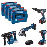 Bosch GSR 18V-110 C + GDX 18V-210 C + GWS 18V-10 + GBH 18V-24 C - Masina de gaurit si insurubat 110 Nm + Masina de insurubat cu impact patrat 1/2 inch