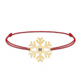 Little Snowflake - Bratara snur personalizata fulg si litera din argint 925 placat cu aur galben 24K, Bijubox