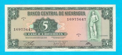 Bancnotă Nicaragua (pick 122) 5 Cordobas 1972 UNC serie: C 169756.. foto