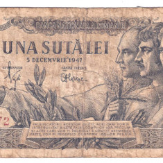 ROMANIA 100 LEI 5 DECEMBRIE 1947 FILIGRAN BNR STARE BUNA