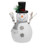 Figurina Crăciun, Om de Zăpadă, 37 cm, Alb, Pălărie Neagră, Fular Gri, Glitter Argintiu