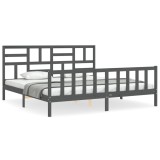 Cumpara ieftin Cadru pat cu tablie 200x200 cm, gri, lemn masiv