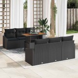 Set de canapea de grădină cu 7 piese și perne, Negru, Ratan sintetic