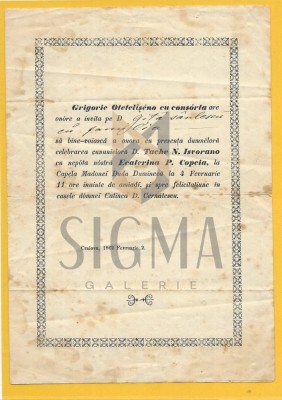 Invitatie cununie Grigorie Otetelesanu, Craiova 1862 foto
