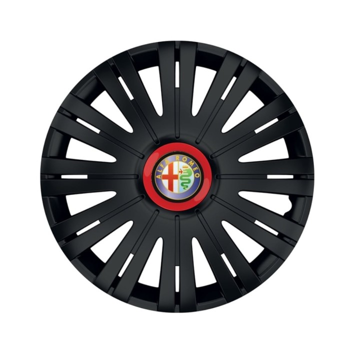 Set 4 capace roti Negre Cu Inel Rosu Active R16 pentru gama auto Alfa Romeo