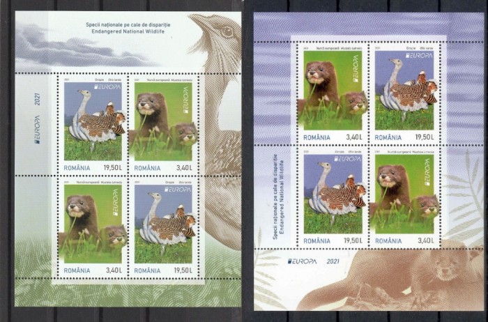 Fauna - Europa 2021, specii naționale pe cale de dispariție, 2 blocuri de 2 serii, tip A+B, LP 2322a+2322b, MNH