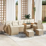 Set de Canapea de Grădină vidaXL 10 Piese cu Perne Bej Ratan Poliester Acacia, Set de Dining de Grădină vidaXL 3 Piese cu Perne Bej Ratan Poliester Ac