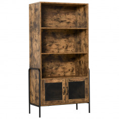 HOMCOM Bibliotecă cu Design Industrial, Etajere și Dulap, Combinație Lemn-Metal, Maro Rustic și Negru, 81x40x160cm | Aosom Romania