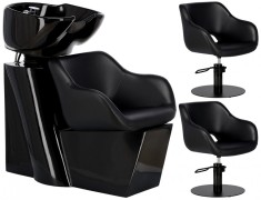 Set scafa coafor profesionala unitate spalare model Retro 2 scaune coafura suport hidraulic pivotant picioare accesorii bol ceramic foto