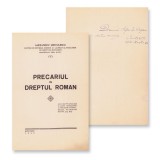 Alexandru Minculescu, Precariul &icirc;n dreptul roman, 1935, cu dedicație