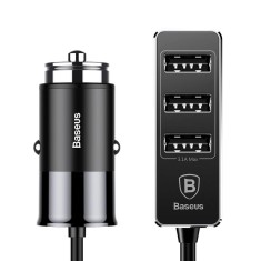 Incarcator Auto Baseus Enjoy 5.5 Amperi, 4*USB, Extensie 1.5 m, Negru foto